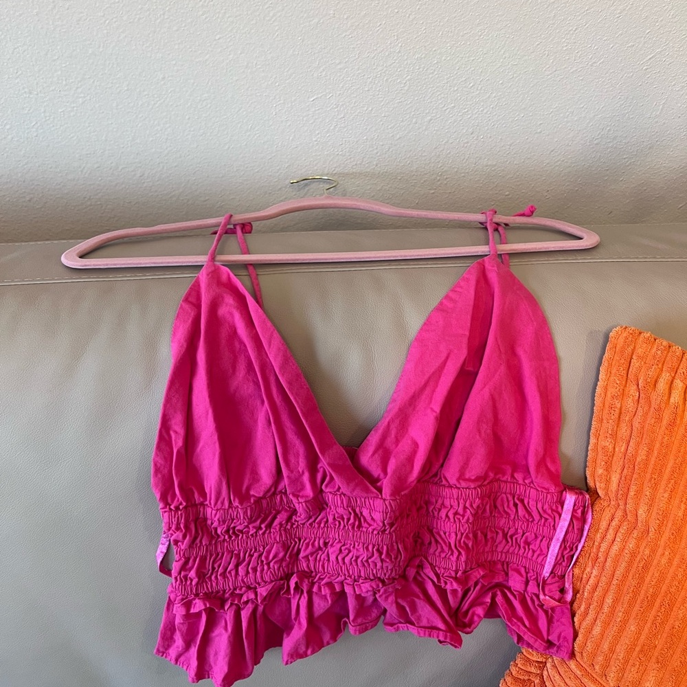 Pink Ruffled Crop Top